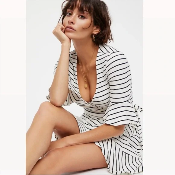 Free People Wrap Striped Wrap Dress - Picture 1 of 4